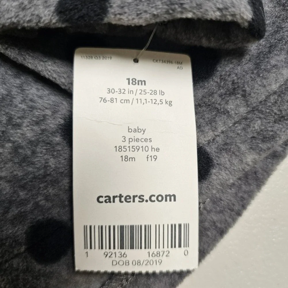 Carters Baby Girls Gray Black Polka Dot Fleece Hooded Peacoat Jacket 18M NWT‎